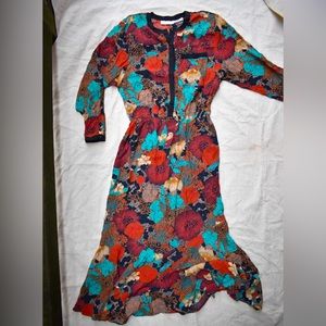 Vintage California girl USA made pure silk printed boho maxi dress